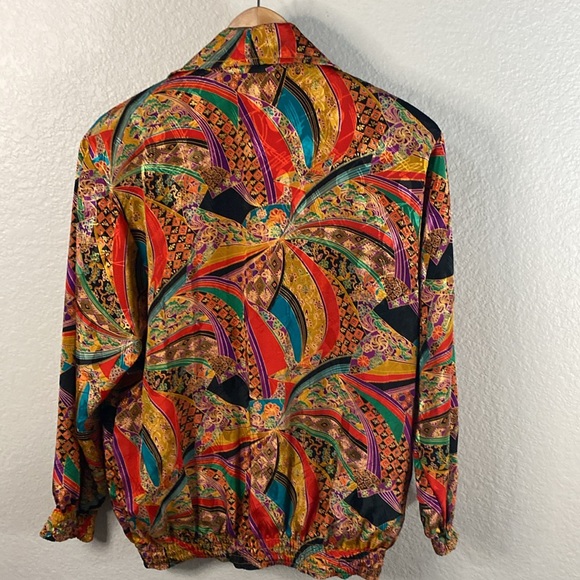VINTAGE 80s women  colorful long sleeves collard zip up bomber jacket - Picture 8 of 8